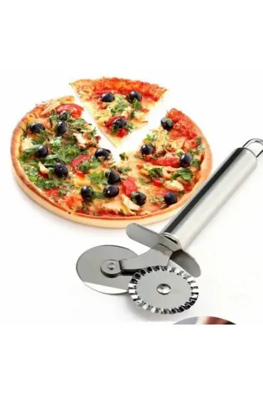 Çİft Başlı Metal Pizza Kesici ve Hamur Ruleti (4767)