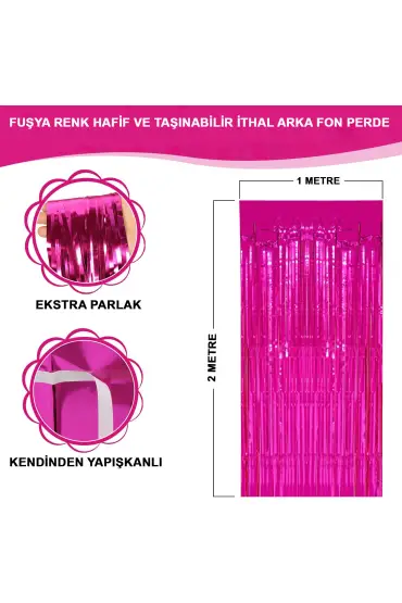 Fuşya Renk Ekstra Metalize Parlak Saçaklı Arka Fon Perde İthal A Kalite 1x2 Metre (4767)