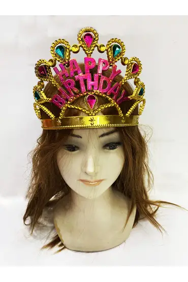 Altın Renk Happy Birthday Yazılı Doğum Günü Tacı 60 cm (4767)