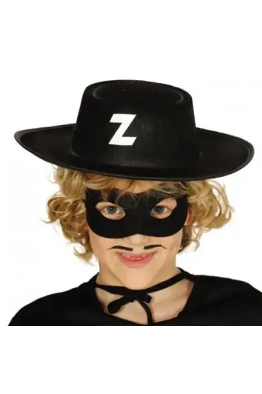 Z Logolu Zorro Şapkası ve Zorro Maskesi Çocuk Boy (4767)