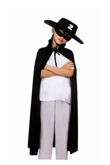 Çocuk Boy Zorro Pelerin + Şapka + Maske Kostüm Seti (4767)