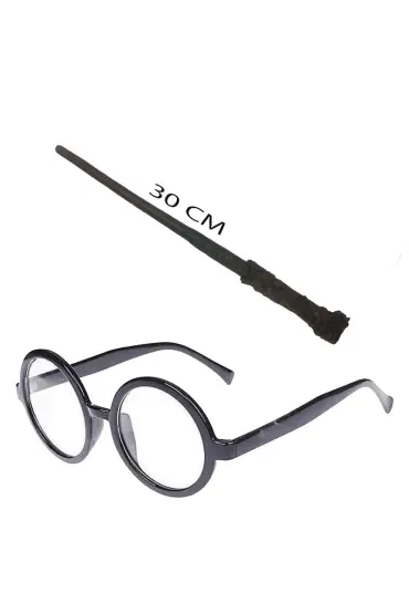 Harry Potter Asası 30 cm ve Siyah Çerçeveli Harry Potter Gözlüğü Seti (4767)