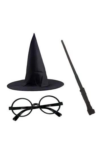 Harry Potter Şapkası Harry Potter Gözlüğü Harry Potter Asası 3 lü Set (4767)