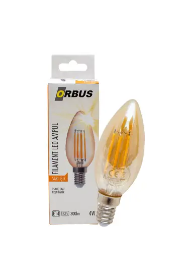 ORBUS ORB-BA3 FILAMENT BULB B35 4 WATT E14 300 LMN AMBER SARI LED AMPÜL (4767)