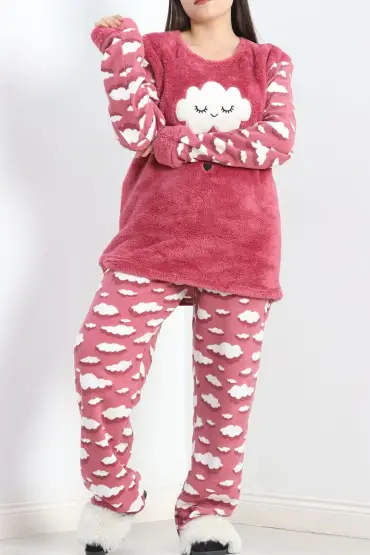 Battal Polar Pijama Takımı Fuşya1