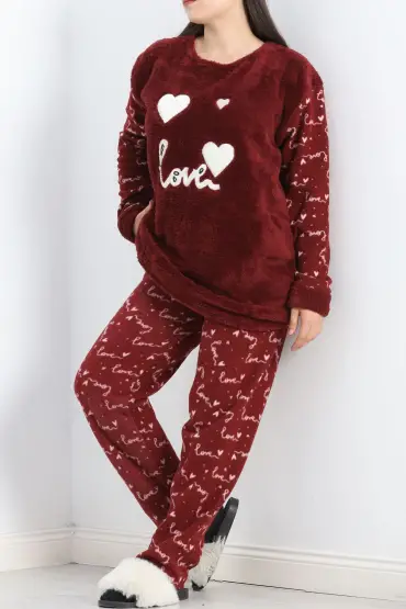 Battal Polar Pijama Takımı Bordo