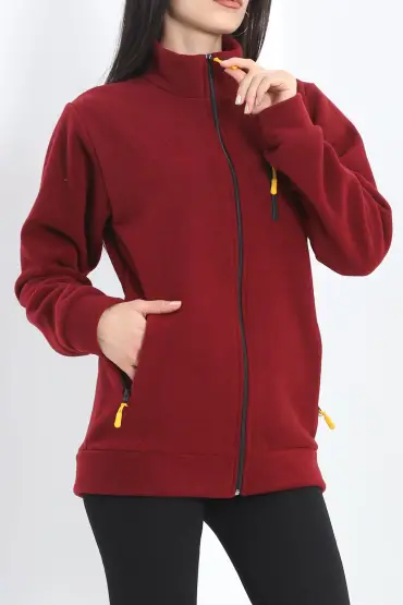 Unisex Dik Yaka Polar Ceket Bordo