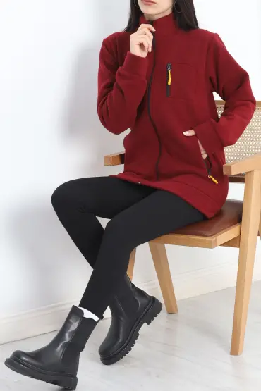 Unisex Dik Yaka Polar Ceket Bordo