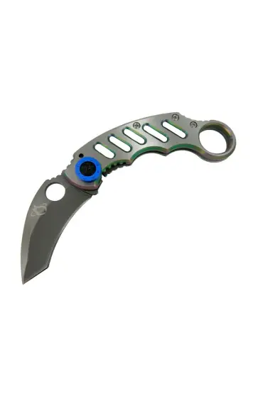 X05BL Gümüş Karambit 17 cm - Metal Saplı, Manuel