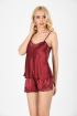  946 Bordo Saten Babydoll Şortlu Takım