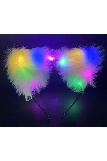 Beyaz Peluşlu Pofuduk Kürklü Led Işıklı Lüks Parti Tacı 20x18 cm ( )