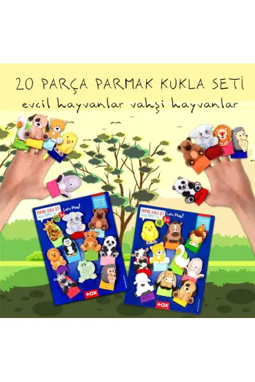  247 2 Set - 20 Parça  Evcil Hayvanlar ve Vahşi Hayvanlar Parmak Kukla