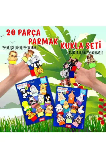  247 2 Set - 20 Parça  Evcil Hayvanlar ve Vahşi Hayvanlar Parmak Kukla