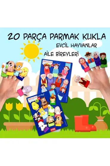  247 2 Set - 20 Parça  Evcil Hayvanlar ve Aile Bireyleri Parmak Kukla