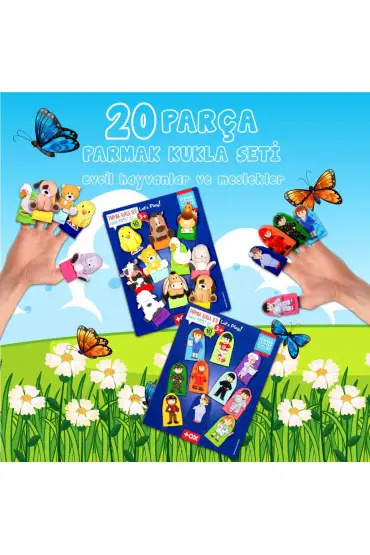  247 2 Set - 20 Parça  Evcil Hayvanlar ve Meslekler Parmak Kukla