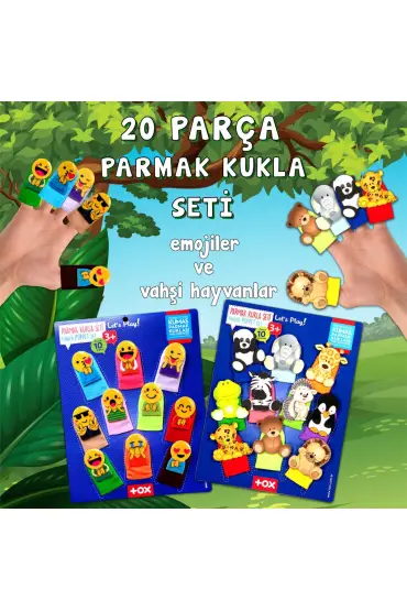  247 2 Set - 20 Parça  Emojiler ve Vahşi Hayvanlar Parmak Kukla