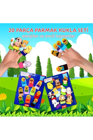  247 2 Set - 20 Parça  Emojiler ve Evcil Hayvanlar Parmak Kukla