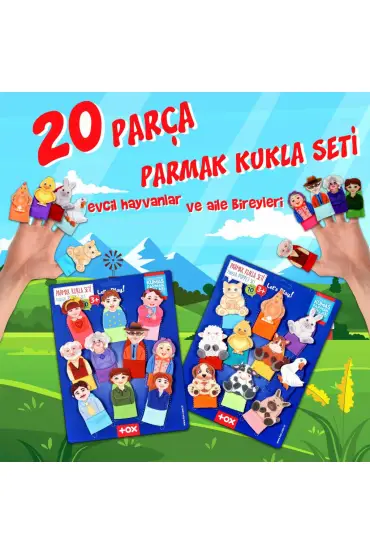  247 2 Set - 20 Parça  Evcil Hayvanlar ve Aile Bireyleri Parmak Kukla