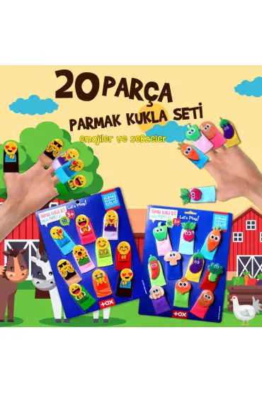  247 2 Set - 20 Parça  Emojiler ve Sebzeler Parmak Kukla