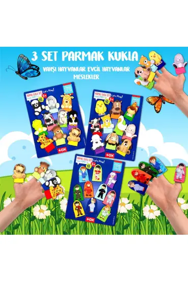  247 3 Set - 30 Parça  Evcil , Vahşi Hayvanlar ve Meslekler Parmak Kukla