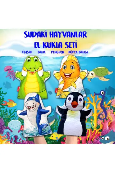  247 4 Parça  Sudaki Hayvanlar El Kukla Set , Eğitici Oyuncak