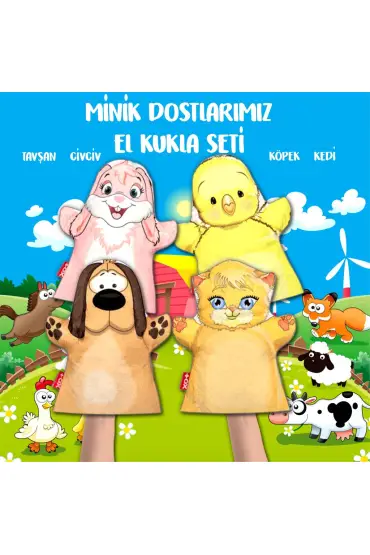  247 4 Parça  Minik Dostlarımız El Kukla Set , Eğitici Oyuncak