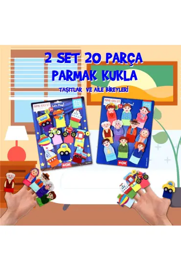  247 2 Set - 20 Parça  Taşıtlar ve Aile Bireyleri Parmak Kukla