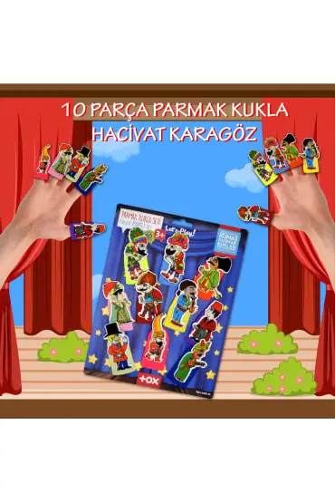  247  Karagöz , Hacivat 10 Parça Parmak Kukla Set