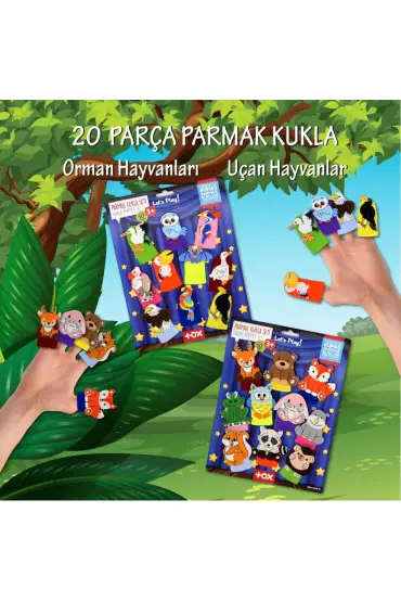  247 2 Set - 20 Parça  Orman ve Uçan Hayvanlar Parmak Kukla