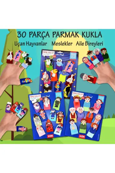  247 3 Set - 30 Parça  Meslekler, Aile Bireyleri ve Uçan Hayvanlar Parmak Kukla