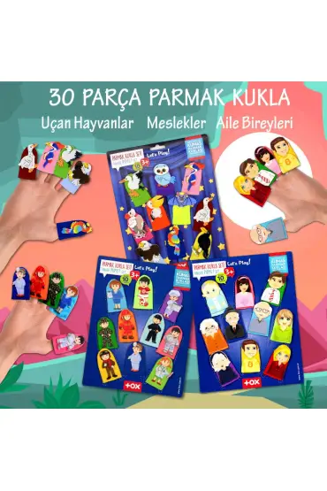  247 3 Set - 30 Parça  Meslekler, Aile Bireyleri ve Uçan Hayvanlar Parmak Kukla