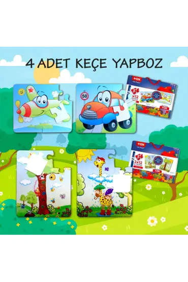  247 4 Set - 48 Parça  Uçak, Araba ve Zürafa 3+ Keçe Yapboz - 3 Yaş Puzzle