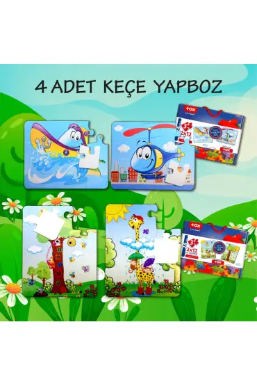  247 4 Set - 48 Parça  Tekne , Helikopter ve Zürafa 3+ Keçe Yapboz - 3 Yaş Puzzle