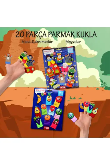  247 2 Set - 20 Parça  Masal Kahramanları ve Meyveler Parmak Kukla