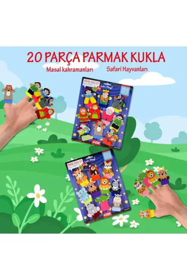  247 2 Set - 20 Parça  Masal Kahramanları ve Safari Hayvanları Parmak Kukla