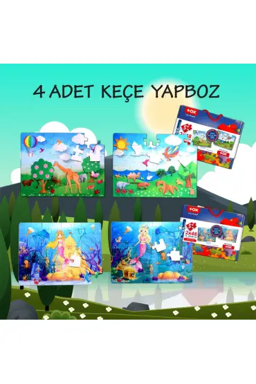  247 4 Set - 96 Parça  Origami ve Deniz Kızı 5+ Keçe Yapboz - 5 Yaş Puzzle