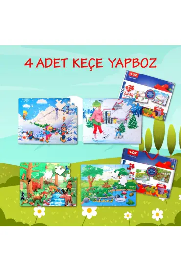  247 4 Set - 96 Parça  Orman ve Kış 5+ Keçe Yapboz - 5 Yaş Puzzle