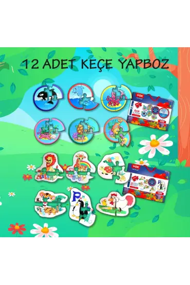  247 12 Set - 42 Parça  Deniz Canlıları ve Hayvanlar 2+ Keçe Yapboz - 2 Yaş Puzzle