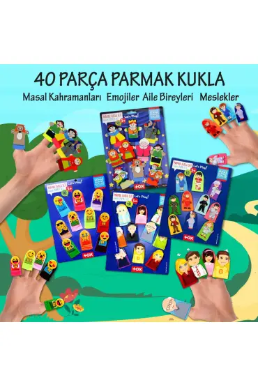  247 4 Set - 40 Parça  Masal Kahramanları, Aile Bireyleri , Meslekler ve Emojiler Parmak Kukla