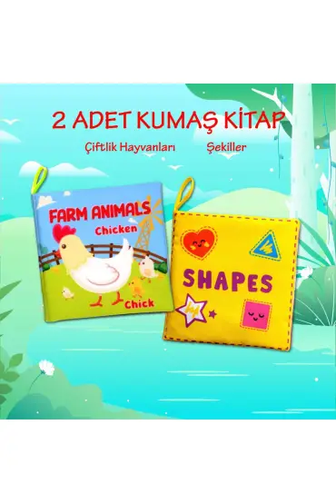  247 2 Kitap  İngilizce Çiftlik Hayvanları ve Şekiller Kumaş Sessiz Kitap