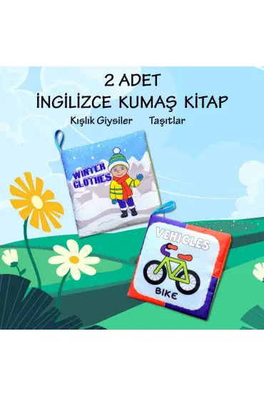  247 2 Kitap  İngilizce Kışlık Giysiler ve Taşıtlar Kumaş Sessiz Kitap