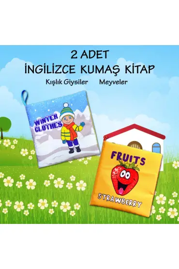  247 2 Kitap  İngilizce Kışlık Giysiler ve Meyveler Kumaş Sessiz Kitap