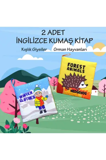  247 2 Kitap  İngilizce Kışlık Giysiler ve Orman Hayvanları Kumaş Sessiz Kitap