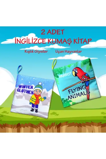  247 2 Kitap  İngilizce Kışlık Giysiler ve Uçan Hayvanlar Kumaş Sessiz Kitap