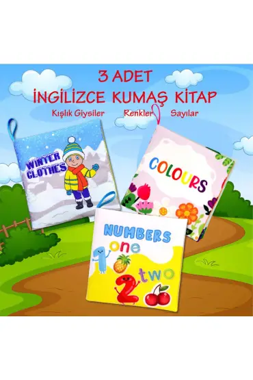  247 3 Kitap  İngilizce Kışlık Giysiler , Renkler ve Rakamlar Kumaş Sessiz Kitap