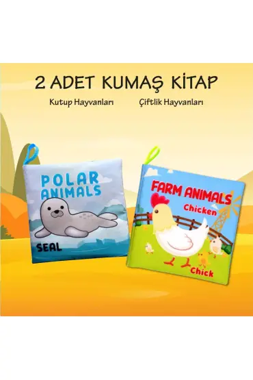  247 2 Kitap  İngilizce Kutup Hayvanları ve Çiftlik Hayvanları Kumaş Sessiz Kitap