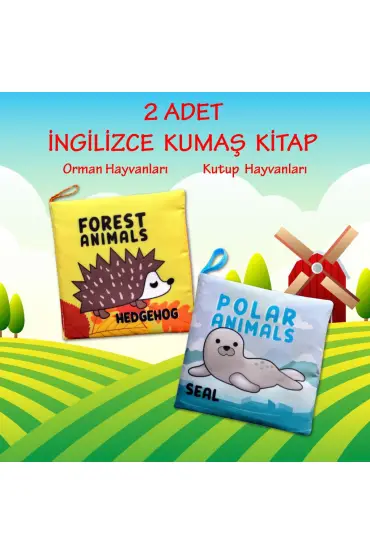  247 2 Kitap  İngilizce Orman Hayvanları ve Kutup Hayvanları Kumaş Sessiz Kitap