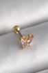 316L Çelik Gold Renk Pembe Zirkon Taşlı Kelebek Tragus Piercing - TJ-PR1240