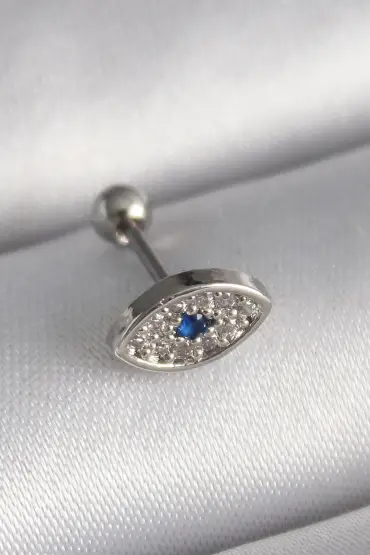 316L Çelik Gümüş Renk Zirkon Taşlı Göz Tragus Piercing - TJ-PR1253