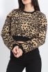 Desenli 3 İplik Crop Sweat Leopar